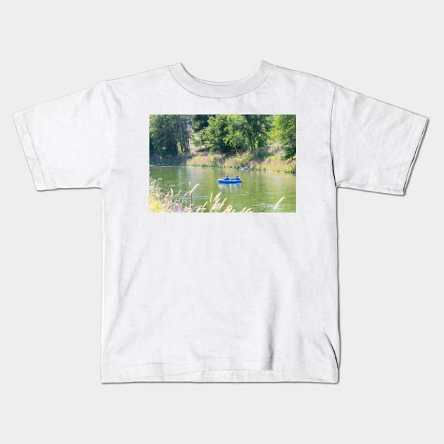 Couple Floating Down the Penticton River Channel in Summer Kids T-Shirt by Amy-K-Mitchell